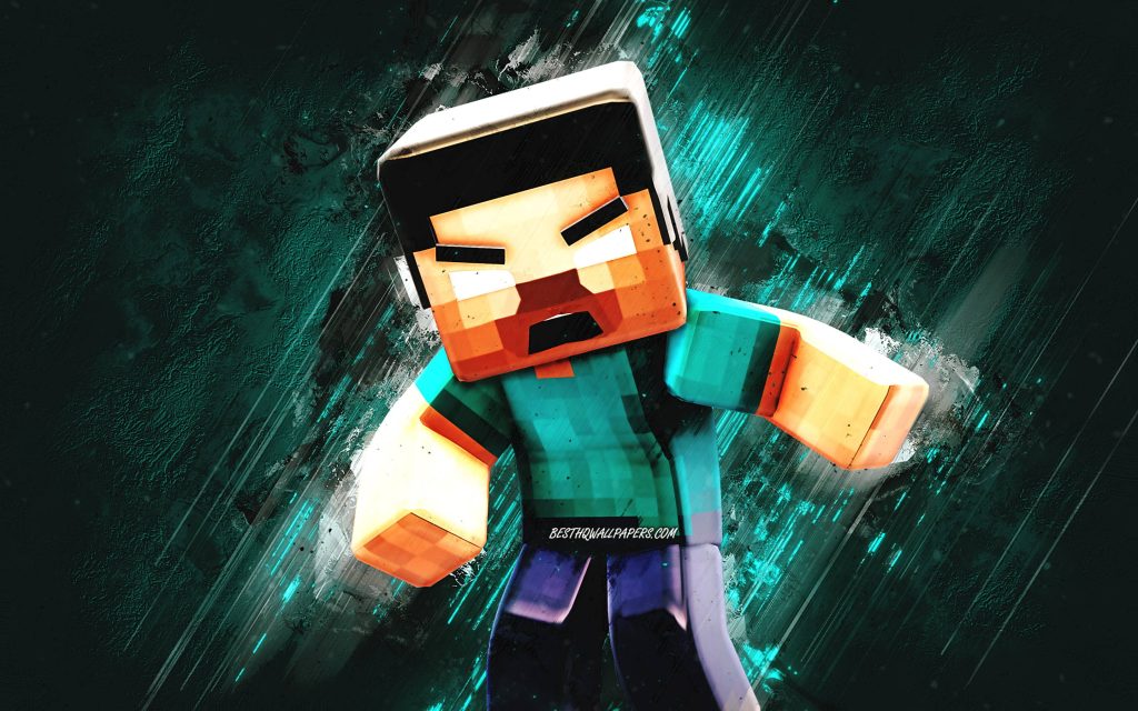 Herobrine intense rage mode Minecraft wallpaper glowing white eyes vibrant teal cyan energy streaks