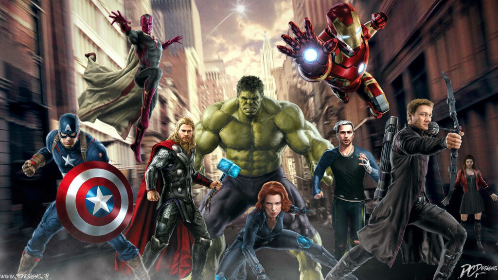 Avengers United: Epic Battle Pose in 4K Marvel Cityscape Wallpaper