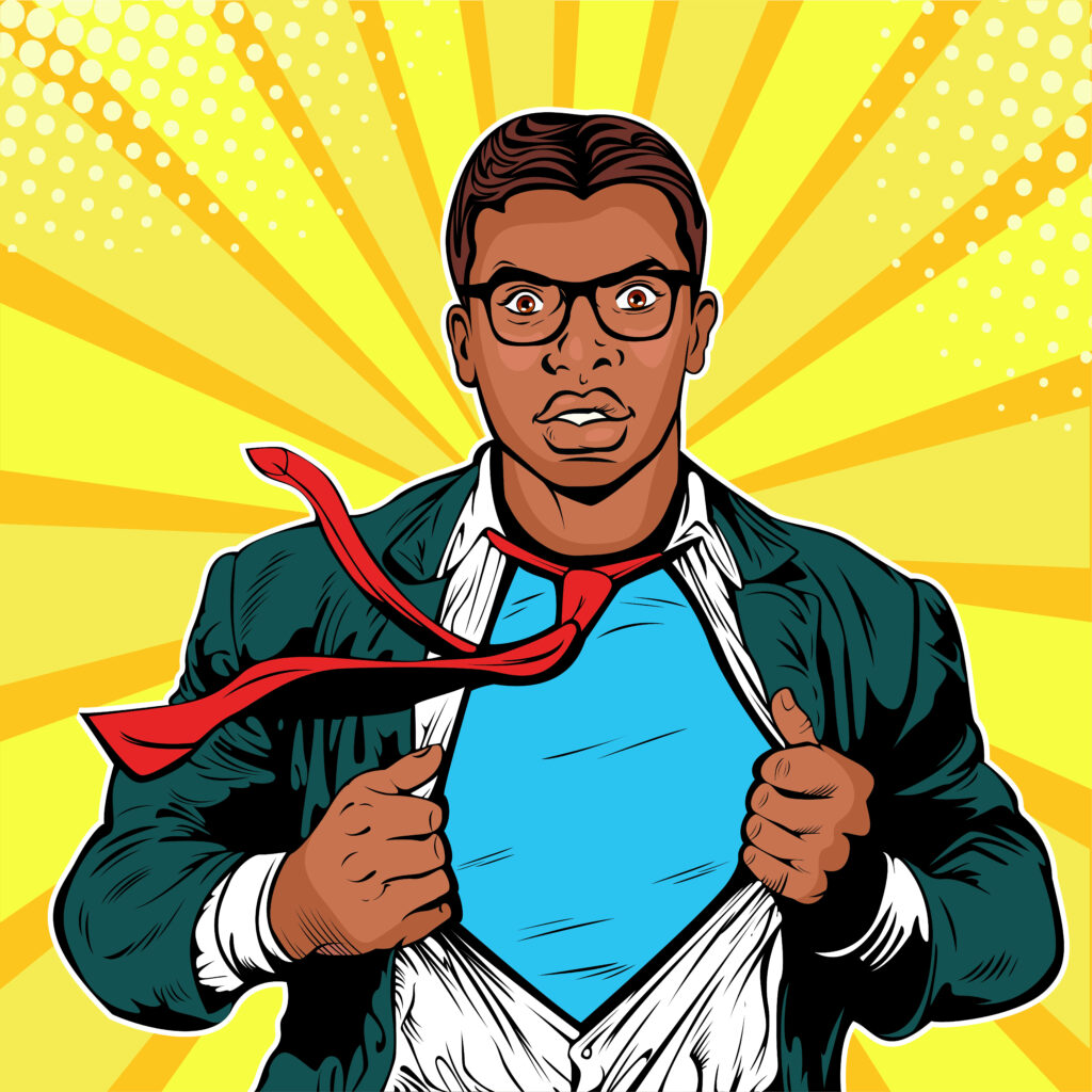 Bold Comic Art: Confident Black Man Transforms In Vibrant Wallpaper