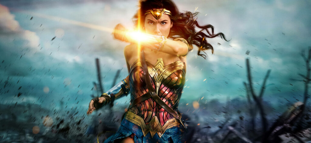 Powerful Protector: Wonder Woman Unleashes Her Heroic Might Wallpaper