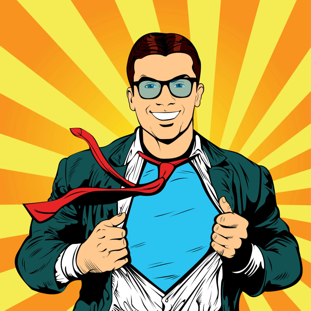 Heroic Pose Art Wallpaper: Bold Man & Vibrant Sunburst Design