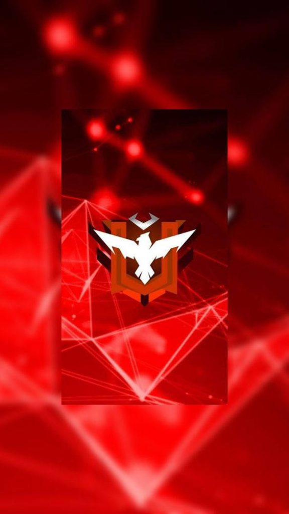 Free Fire Heroic rank emblem on twisting crimson wireframe background with glowing nodes Wallpaper