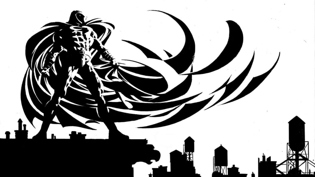 Heroic Figure Silhouette Wallpaper: Dynamic Cityscape Background