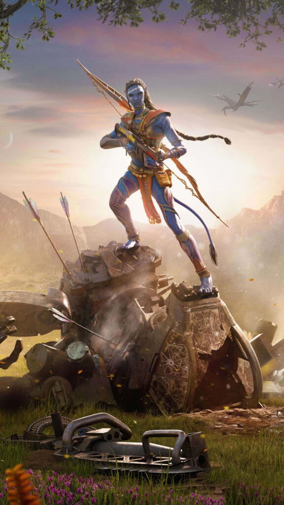 Epic Warrior Wallpaper: Heroic Bow Stance in Nature's Fury