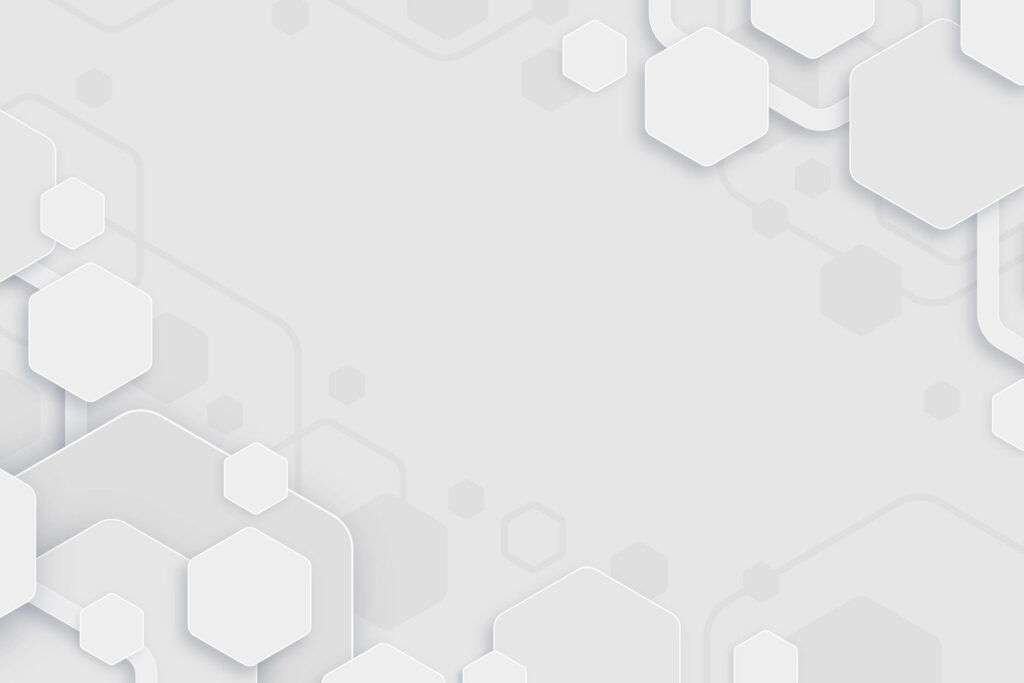 Minimalist desktop wallpaper with layered white and light gray hexagons and soft shadows