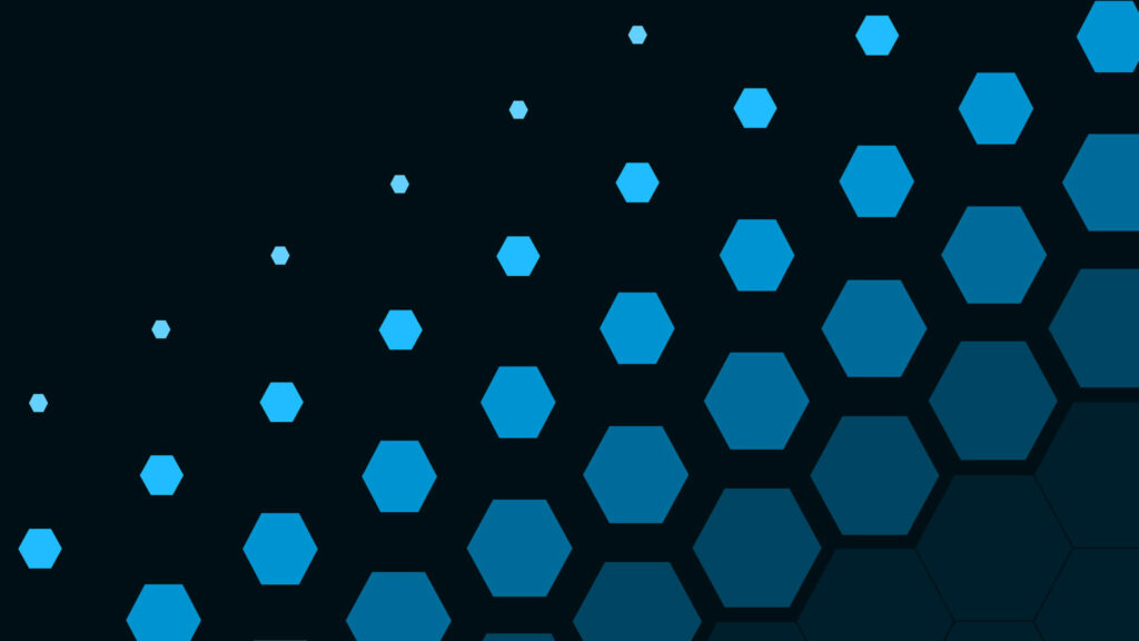 Blue Symphony: Harmonious Arrangement of Azure and Teal Hexagons on Black Backdrop Wallpaper