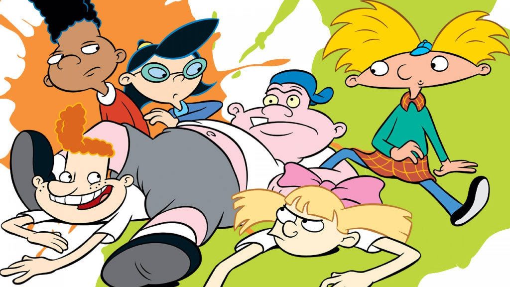 Hey Arnold wallpaper 90s Nickelodeon characters Arnold Helga Gerald colorful paint-splatter background