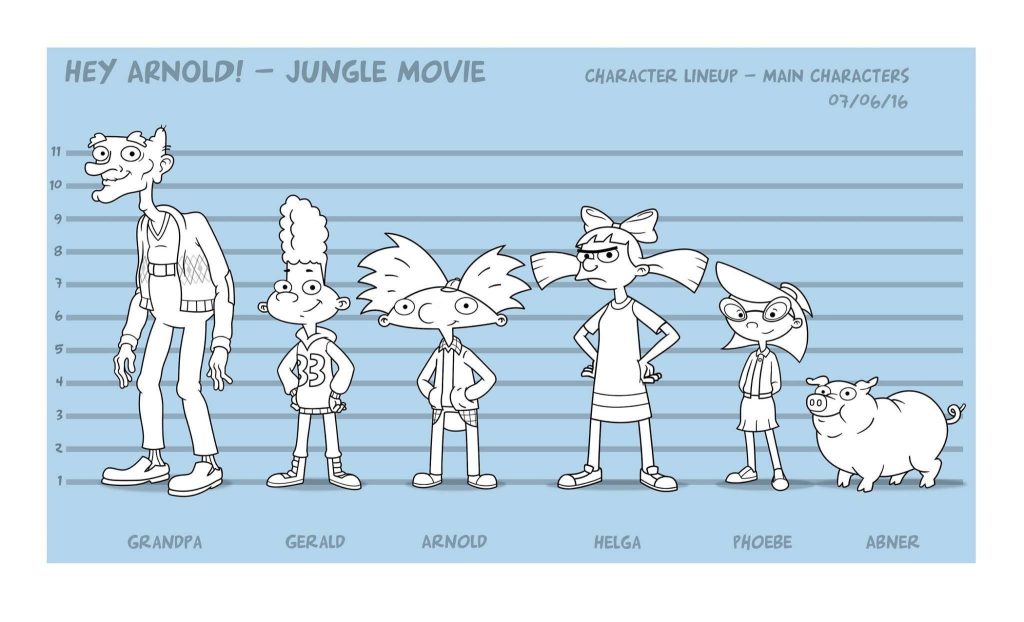 Hey Arnold The Jungle Movie character lineup wallpaper black and white minimalist reference sheet