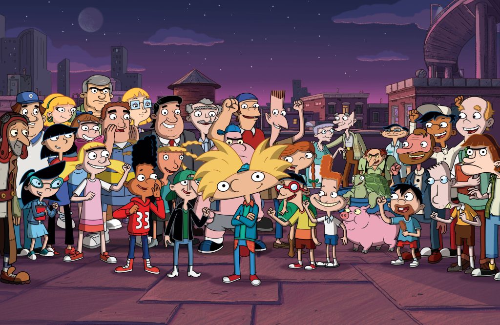 Hey Arnold wallpaper Hillwood rooftop twilight vibrant full cast Nickelodeon animated series background