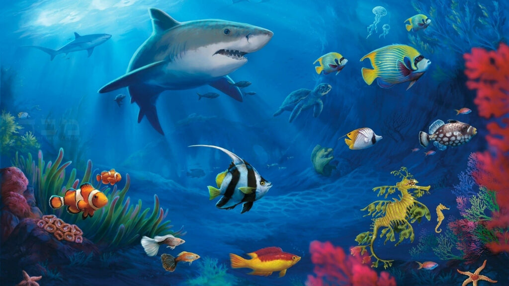 Diving into the Deep Blue: A Serene Underwater Haven for your PC Desktop Wallpaper