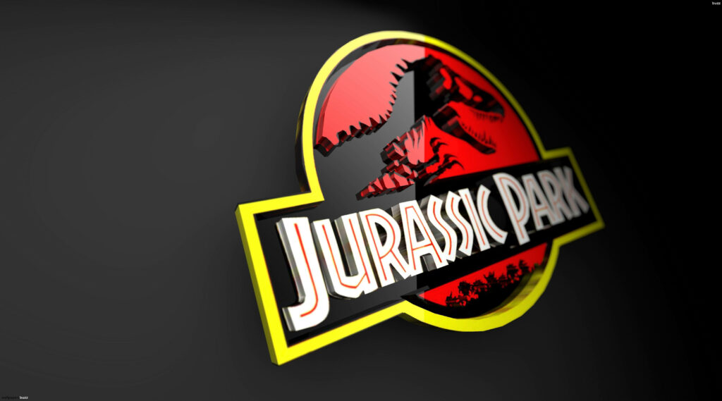 Vivid Jurassic Park Logo Wallpaper: Bold Design & Silhouetted Dinosaur