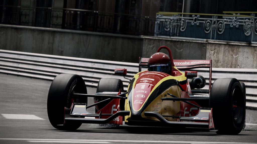 High definition Formula 1 race car speeding on city circuit in Project Cars realistic racing game wallpaper
