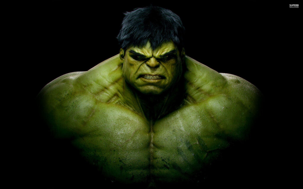 Intense Hulk HD Wallpaper: Muscular Strength on Dark Background