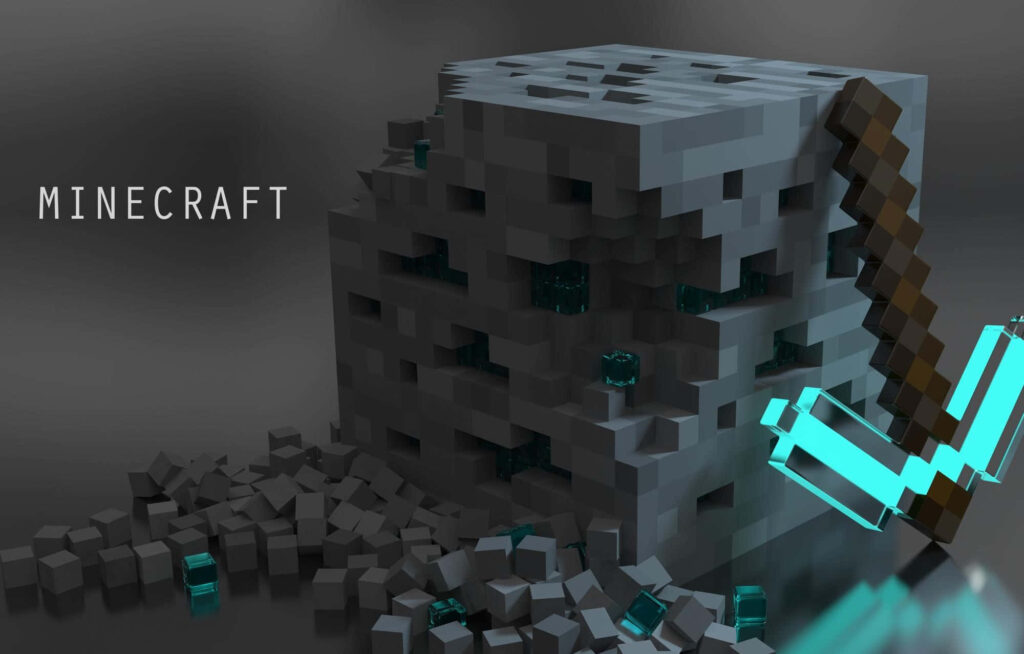 HD Minecraft Wallpaper: Pixelated Block & Pickaxe on Dark Background