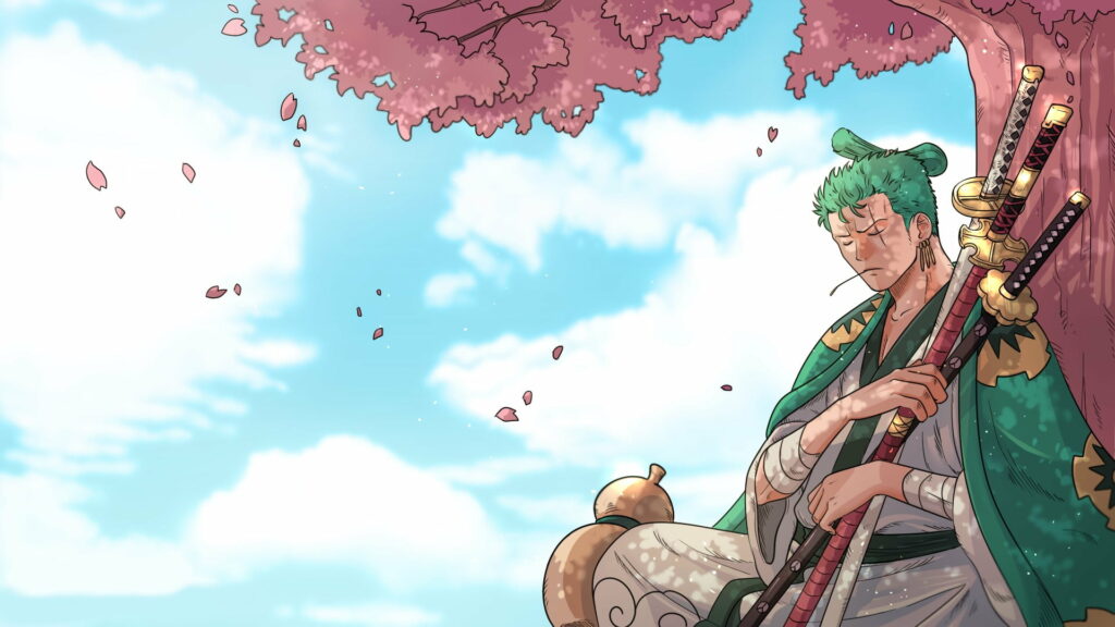 Slicing Through the Screen: Zoro Unleashes his Swordsmanship in Stunning HD Anime Art Wallpaper
