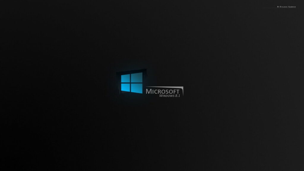 Minimalist Windows 8.1 wallpaper with iconic blue logo on dark charcoal background by Evaldas Gudenas
