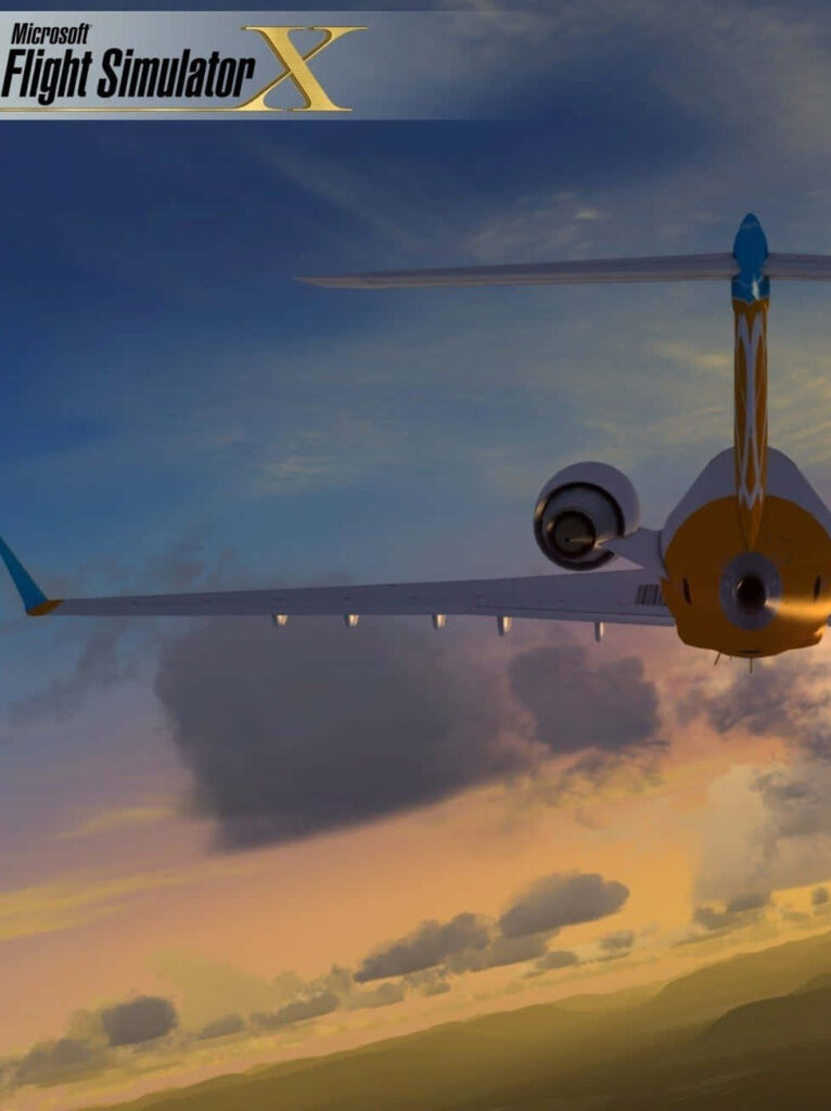 Flight Simulator X Promo: Aircraft Mid-Flight Against Dramatic Sky Wallpaper