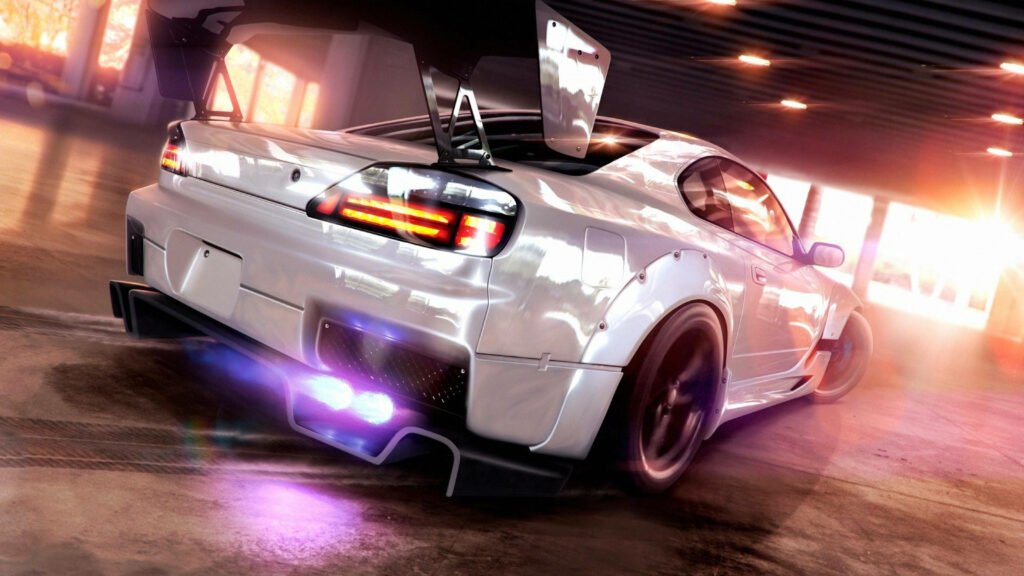 High-Octane Tokyo Drift wallpaper with sleek sports car drifting neon-lit Japanese street racing scene