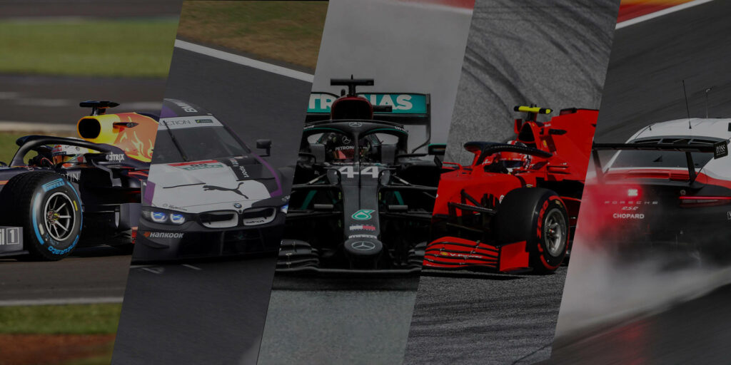 High-performance sports cars racing on track in PUMA Motorsport dynamic wallpaper collage