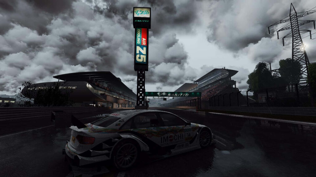 High-performance racing car on wet track under stormy skies intense Project Cars wallpaper