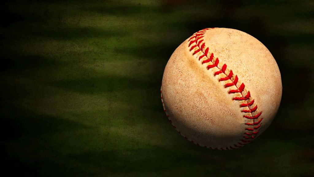 High quality baseball wallpaper detailed leather ball red stitching dark green textured background