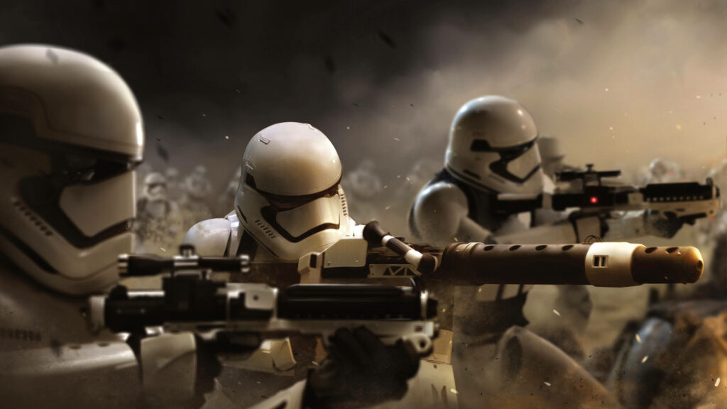 High-Res Star Wars Wallpaper: Stormtroopers in Epic Battle Scene