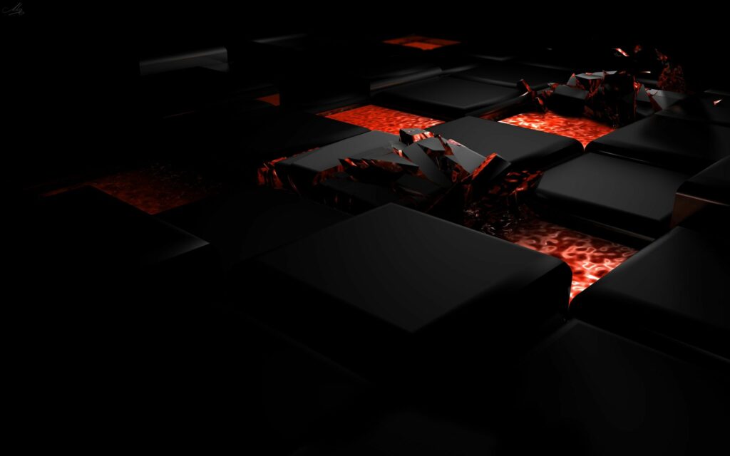High-Res Dark Metallic Cubes with Fiery Red Light Background Wallpaper
