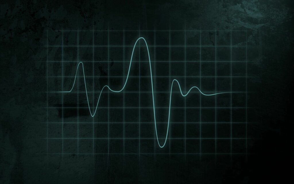 Glowing Pulse Line Chart Wallpaper on Dark Grid Background - 1920x1200