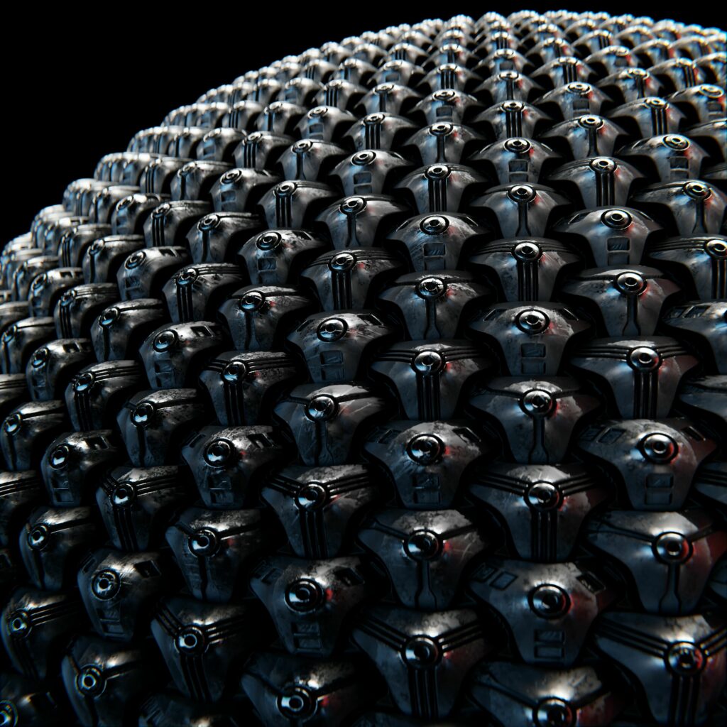 Futuristic Metallic 3D Wallpaper: Spherical Armor Textures