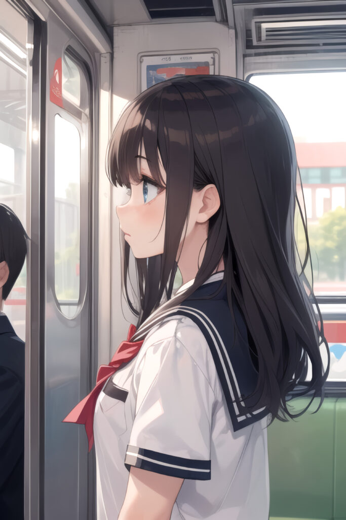 High-Resolution Anime Wallpaper: Thoughtful Girl in Subway Setting