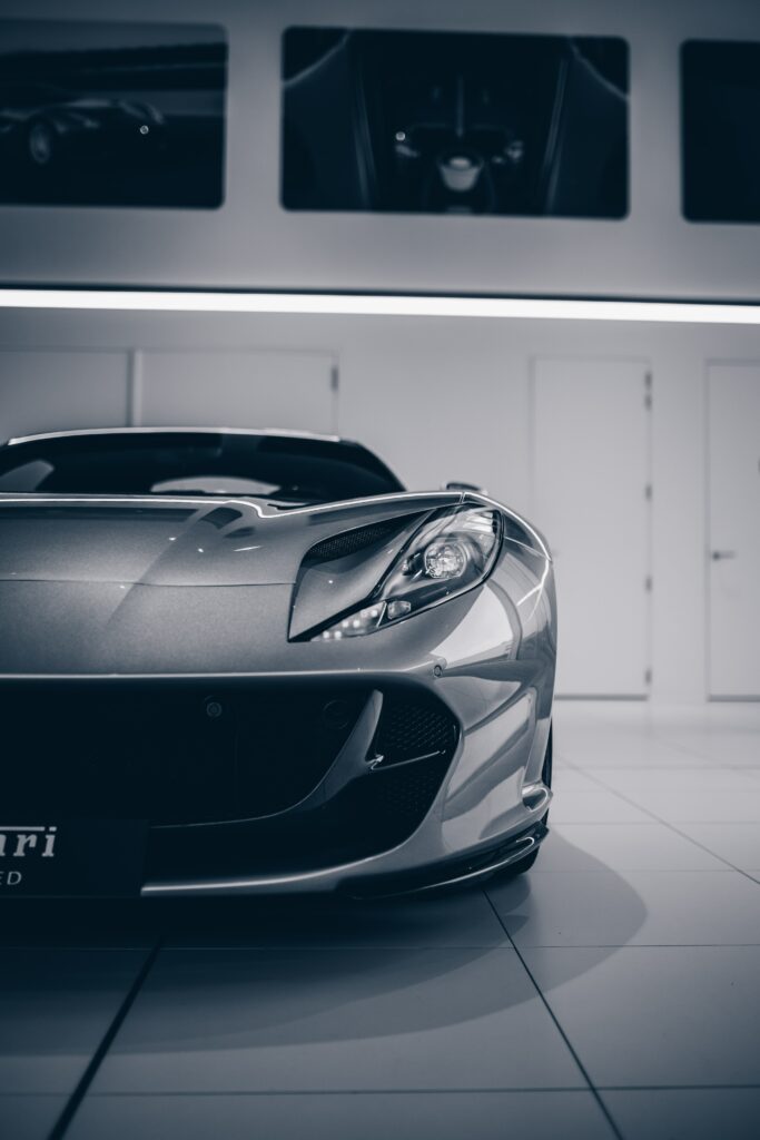 Elegant Gray Sports Car Front View - High-Resolution Wallpaper