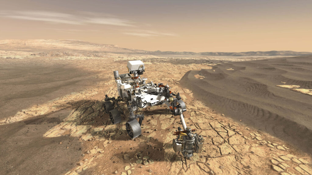 High-Res Mars Rover Wallpaper: Exploring Rocky Martian Terrain