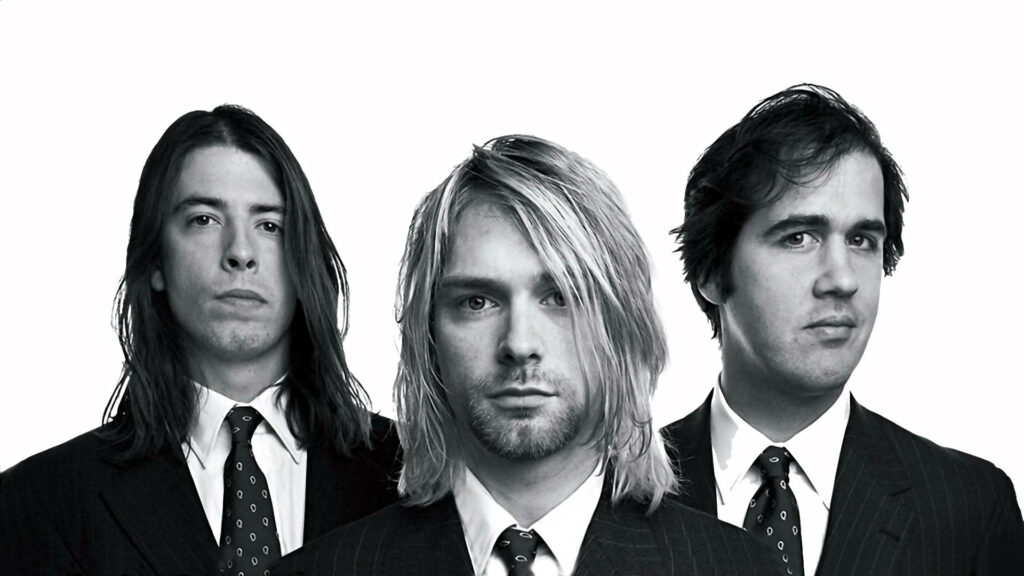Nirvana Band Formal Attire Monochrome Wallpaper Background