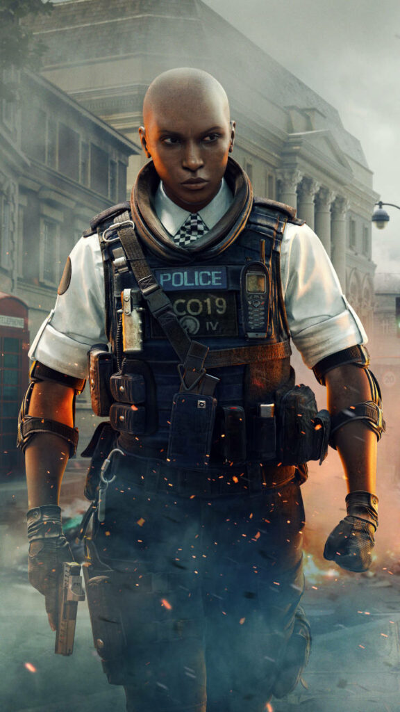 High-Res Rainbow Six Siege Wallpaper: Stern Character in Foggy Urban Scene