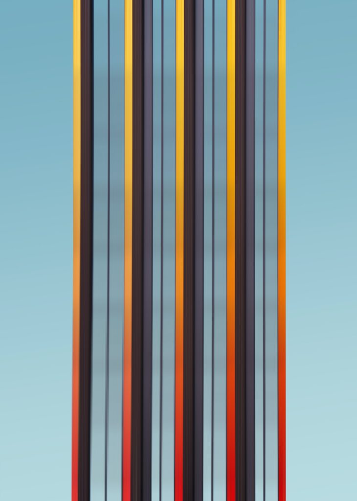 Gradient Stripes Wallpaper: Yellow to Red with Black - Light Blue Background