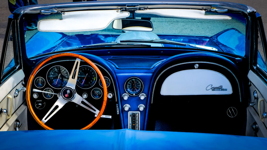 Elegant Classic Blue Chevrolet Corvette Interior Wallpaper