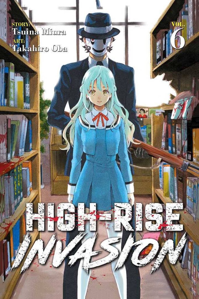 Kuon Shinzaki and Sniper Mask anime wallpaper library shelves High Rise Invasion volume 6