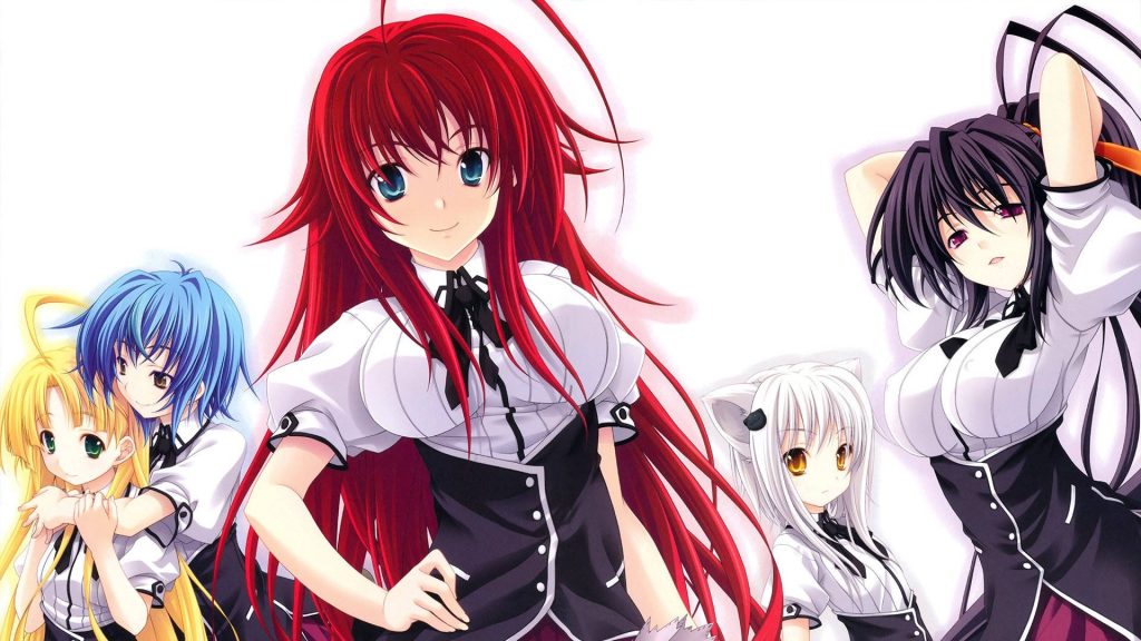 High School DxD wallpaper with Rias Gremory Akeno Himejima Koneko and Asia in Kuoh uniforms