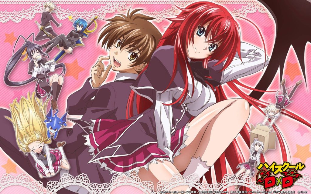 High School DxD wallpaper with Issei Hyoudou Rias Gremory Akeno Asia on pink lace star background