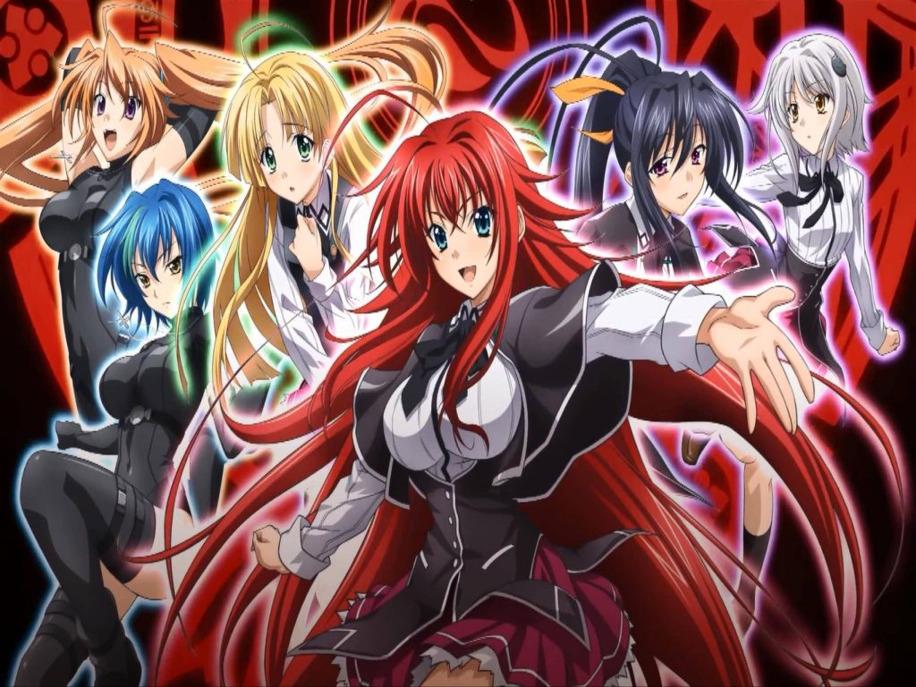 High School DxD wallpaper with Rias Gremory Akeno and Koneko in dynamic anime art poses
