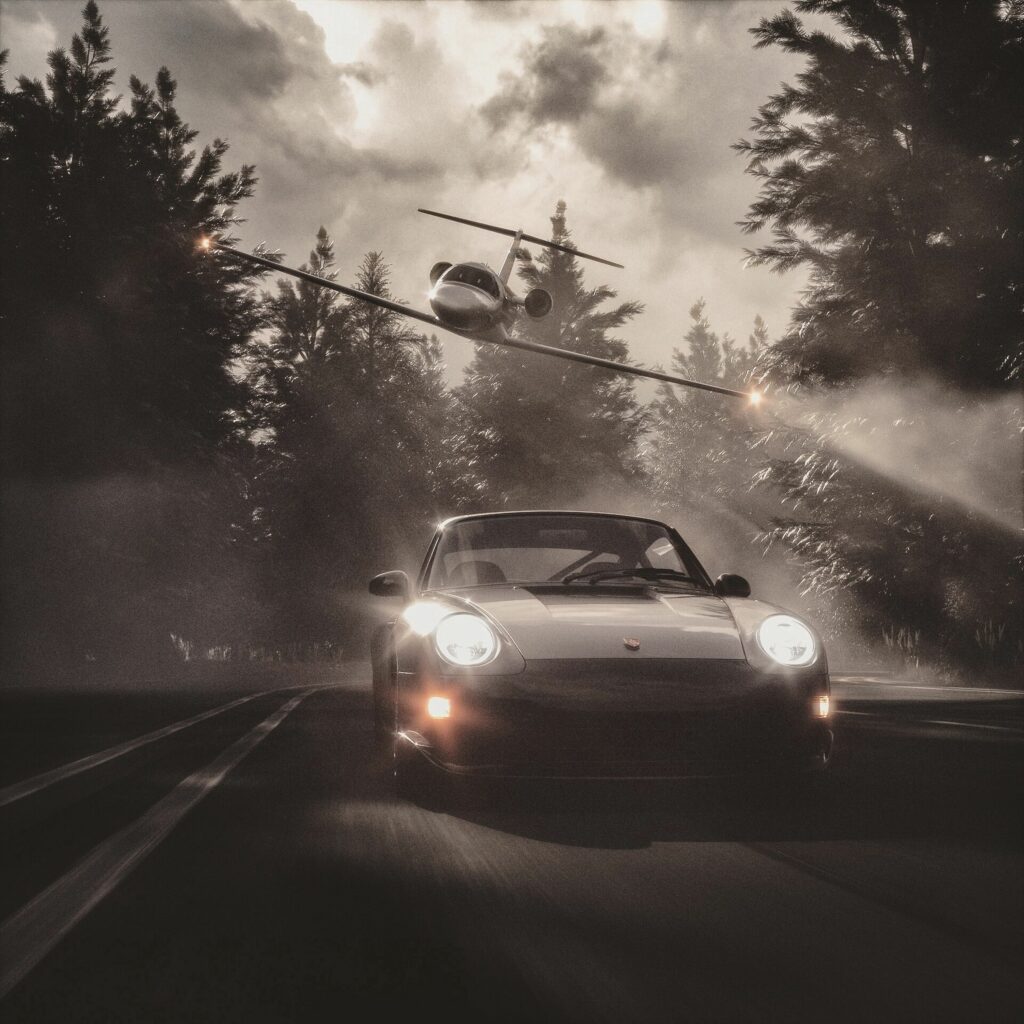 High-Speed Car Racing Wallpaper: Adventure in Fog & Trees