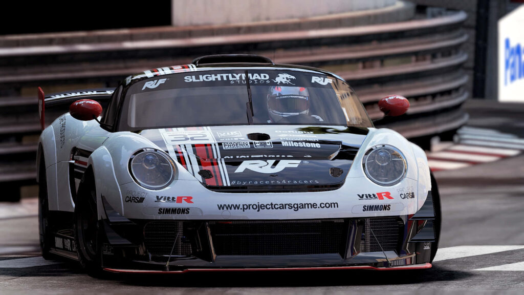 Sleek sports car racing fast on track Project Cars realistic details intense competition wallpaper