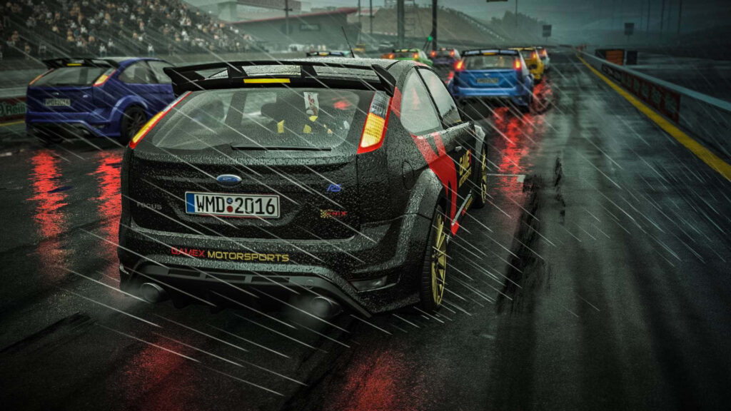 High-speed racing cars on wet track under stormy skies Project Cars 1920x1080 wallpaper background