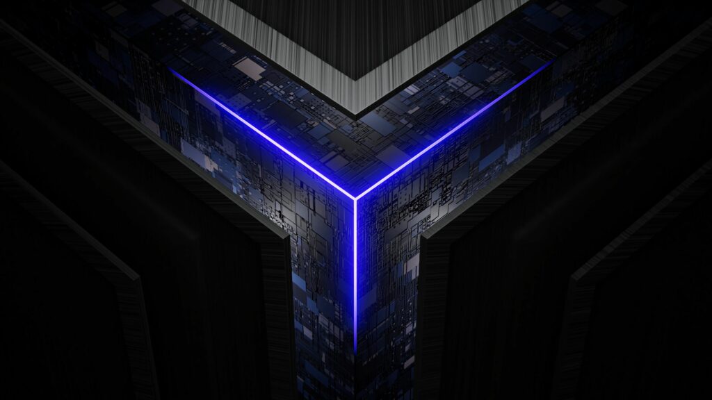 3D High-Tech Cube Wallpaper with Neon Glow & Circuit Patterns