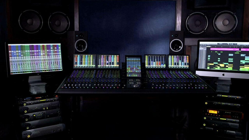 High-Tech Audio Production Setup Wallpaper for Mixing & Mastering