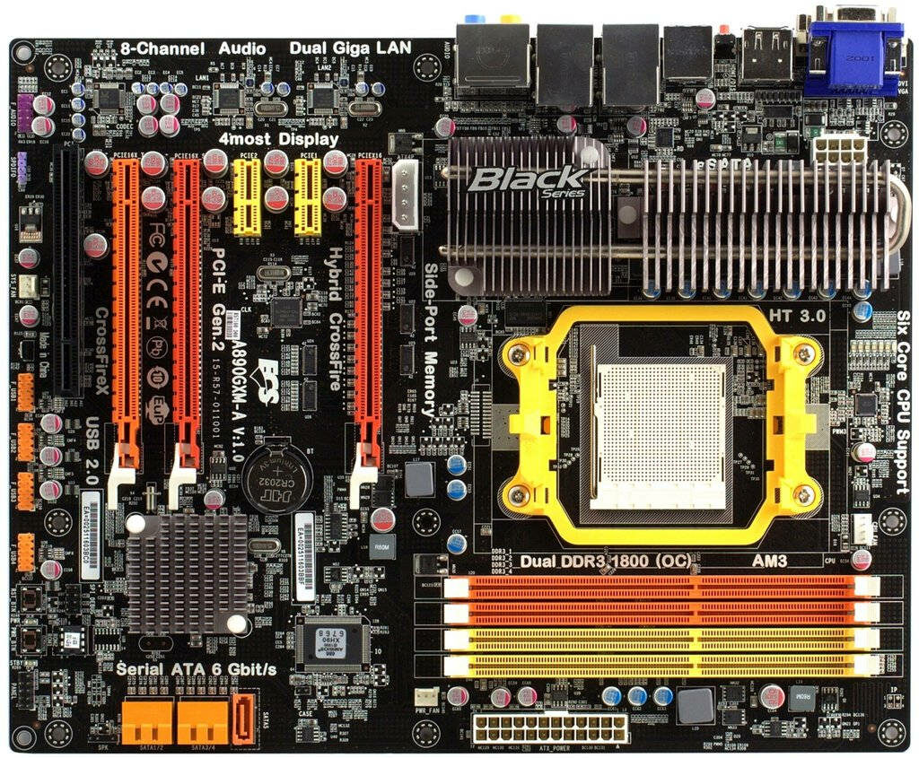 High-Tech Black Motherboard Wallpaper: Labeled Components & Design