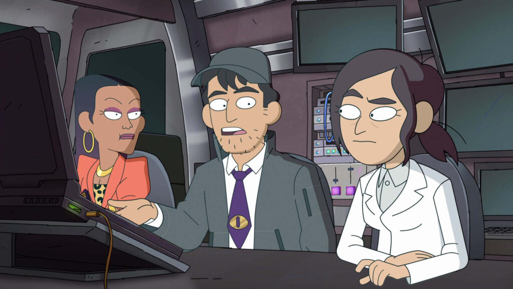 High-Tech Control Room Wallpaper: Animated Characters in Discussion