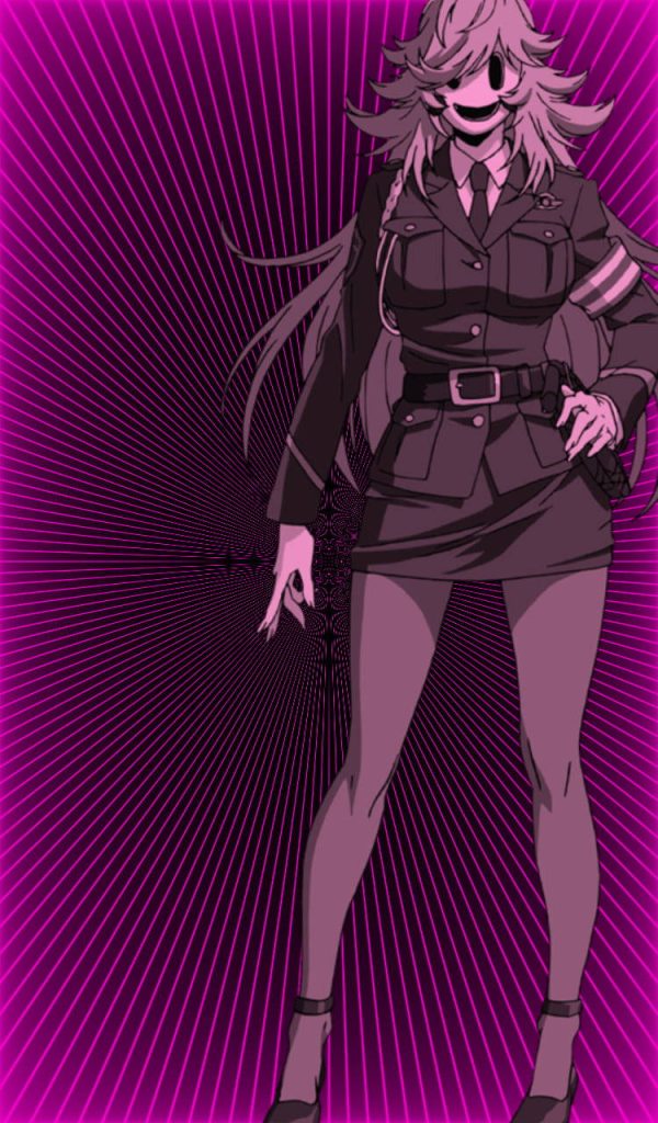 Masked High-Rise Invasion assassin in military uniform on vibrant magenta radial anime wallpaper
