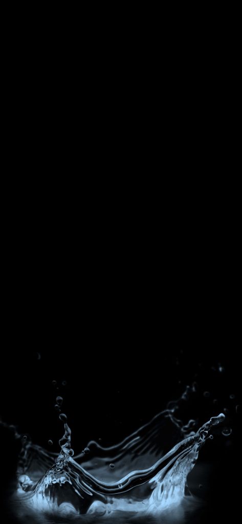 iPhone wallpaper high-speed water splash with blue highlights on deep black minimalist background