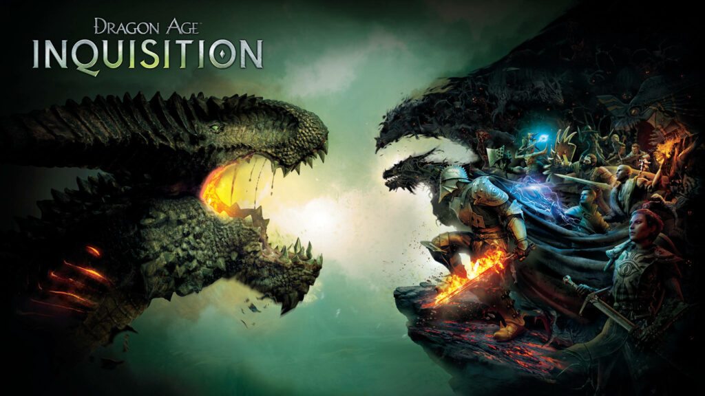 Heroic Clash: Highland Ravager vs. The Inquisitor in Dragon Age Inquisition's Epic Battle Wallpaper